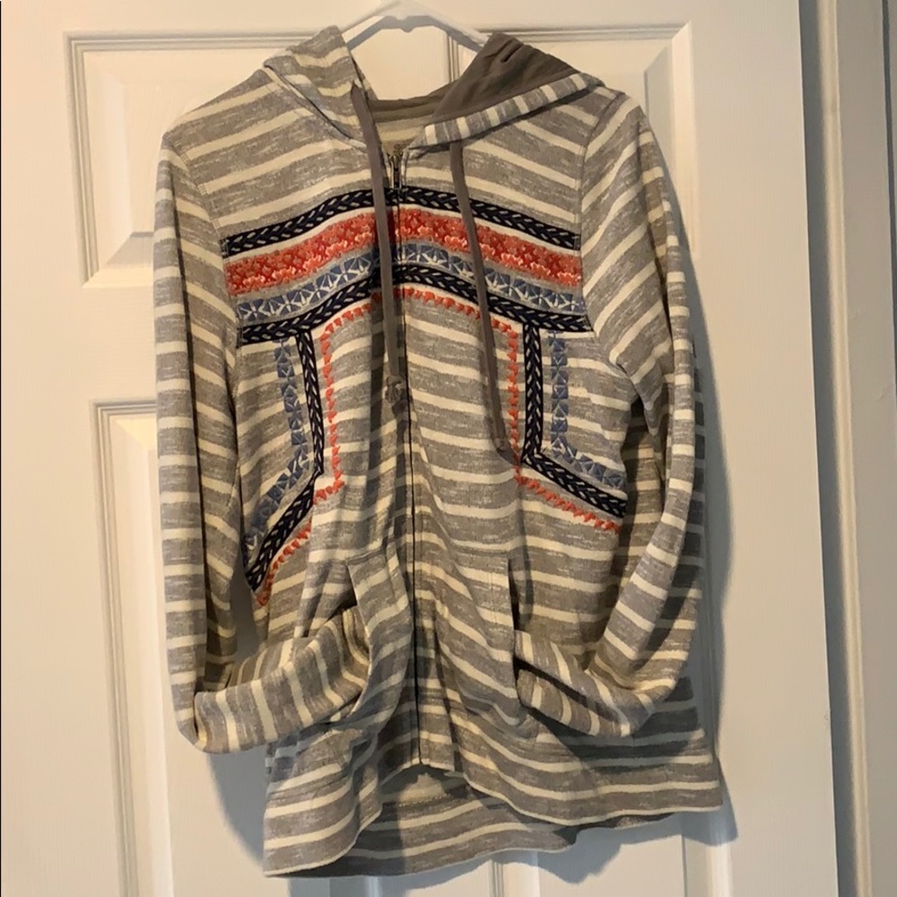 Lucky Brand Striped Hoodie - Gray and Red